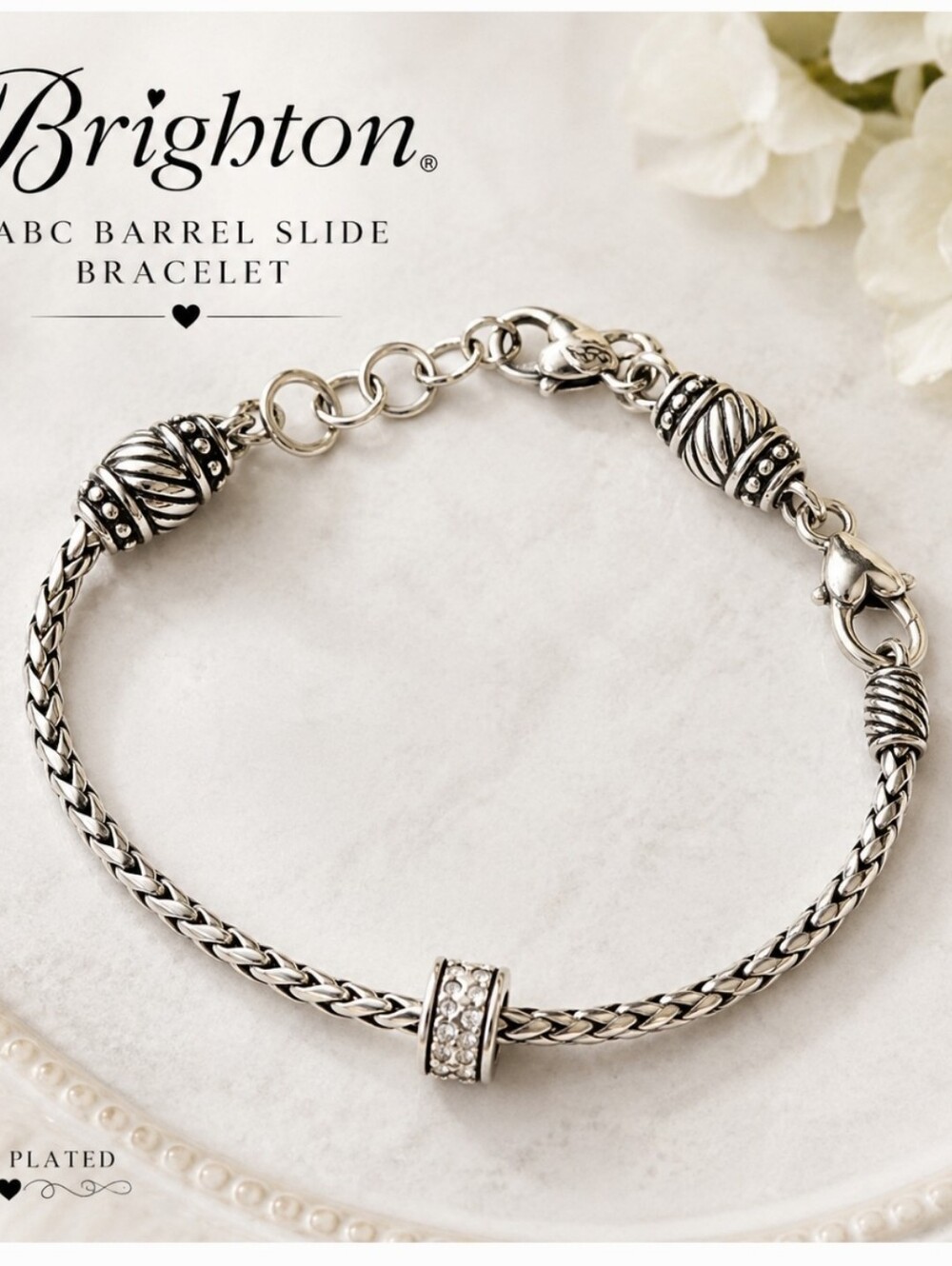Brighton ABC Barrel Slide Bracelet w/ Meridian Crystal Spacer